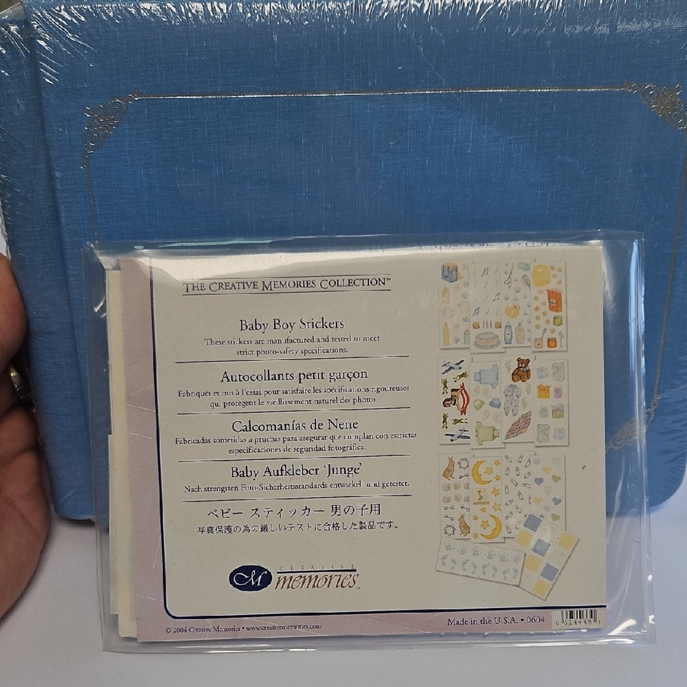 New Creative Memories 5x7 Baby Blue Album & Blue and Gold Baby Boy Sticker Pack
